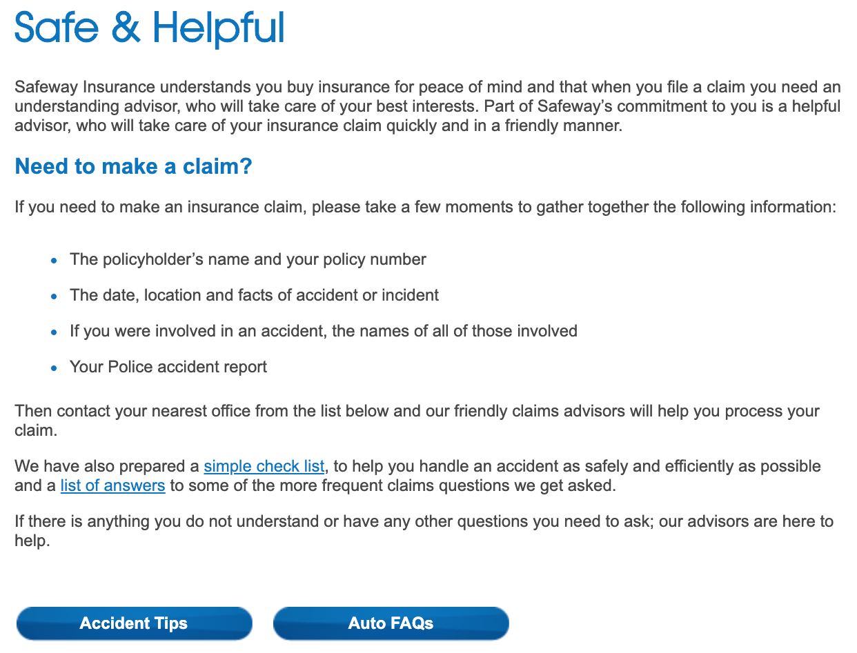 Safeway Insurance Website Claim Tips