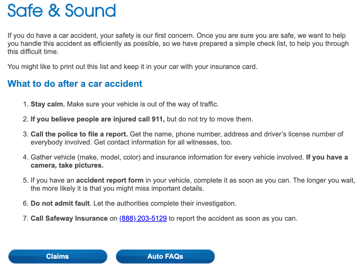 Safeway Insurance Website Claims Car Accident Tips