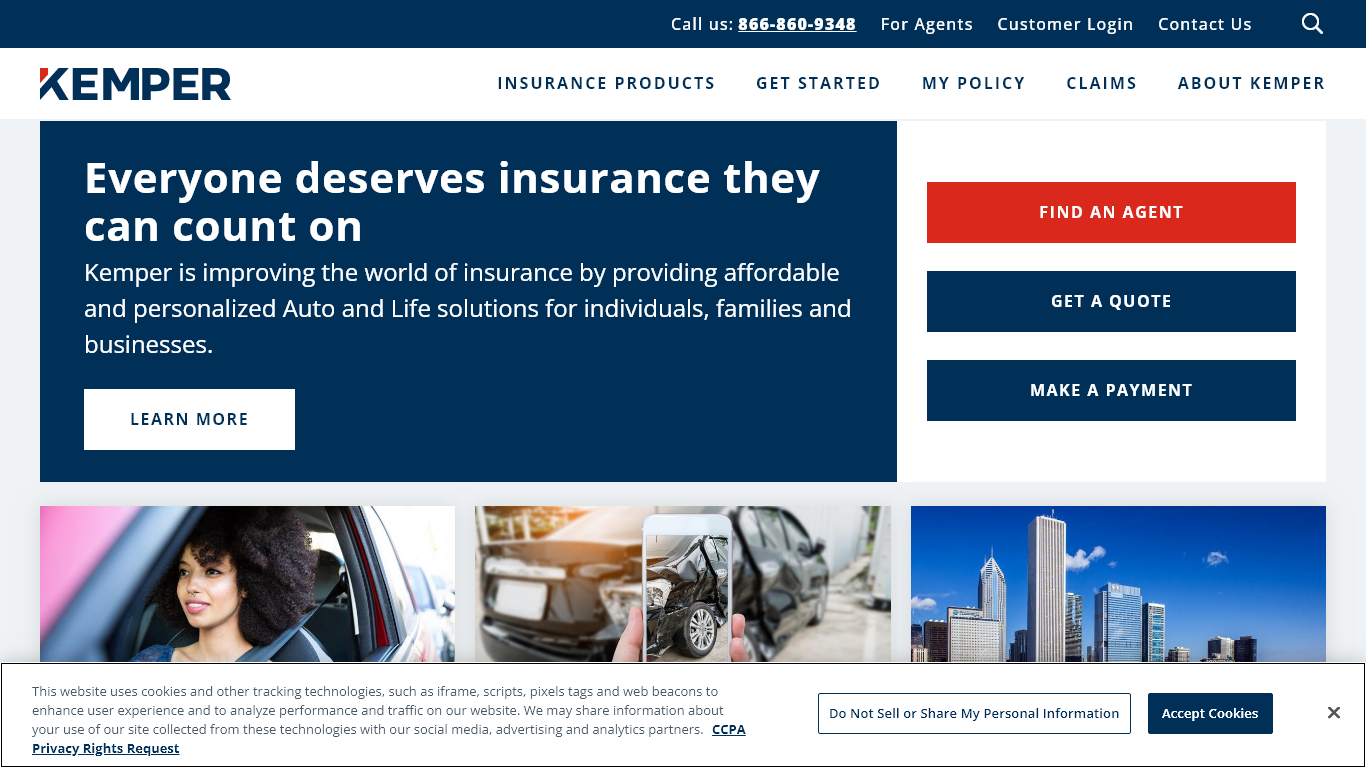 best life insurance for Alzheimer's patients - kemper site screenshot