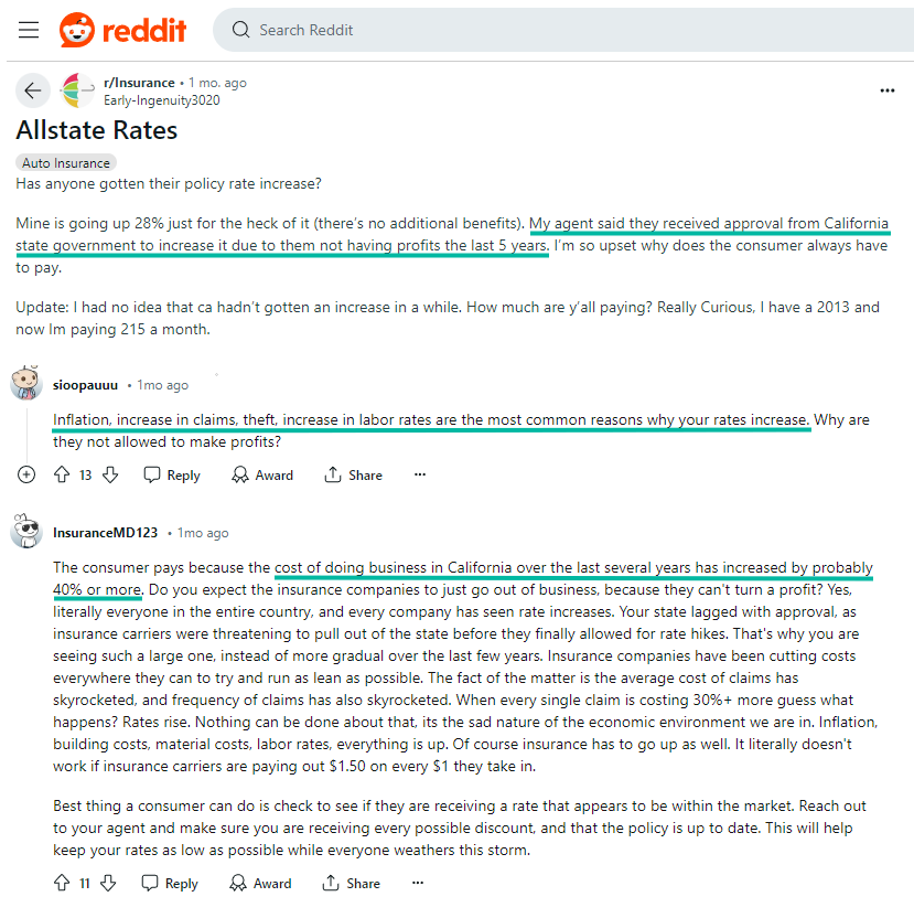 Will my car insurance rates increase if I file a claim with Allstate?: Reddit Site Screenshot