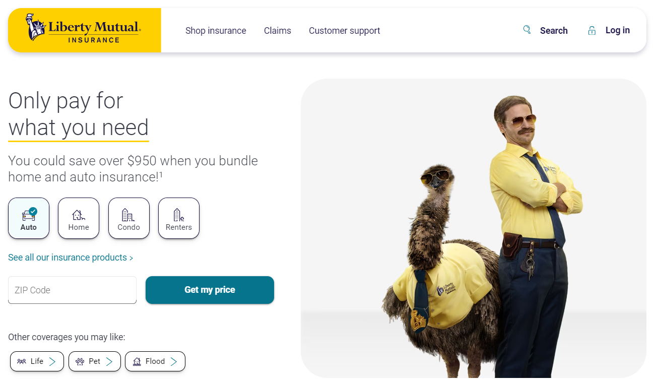 Does Liberty Mutual car insurance include roadside assistance?: Liberty Mutual Site Screenshot