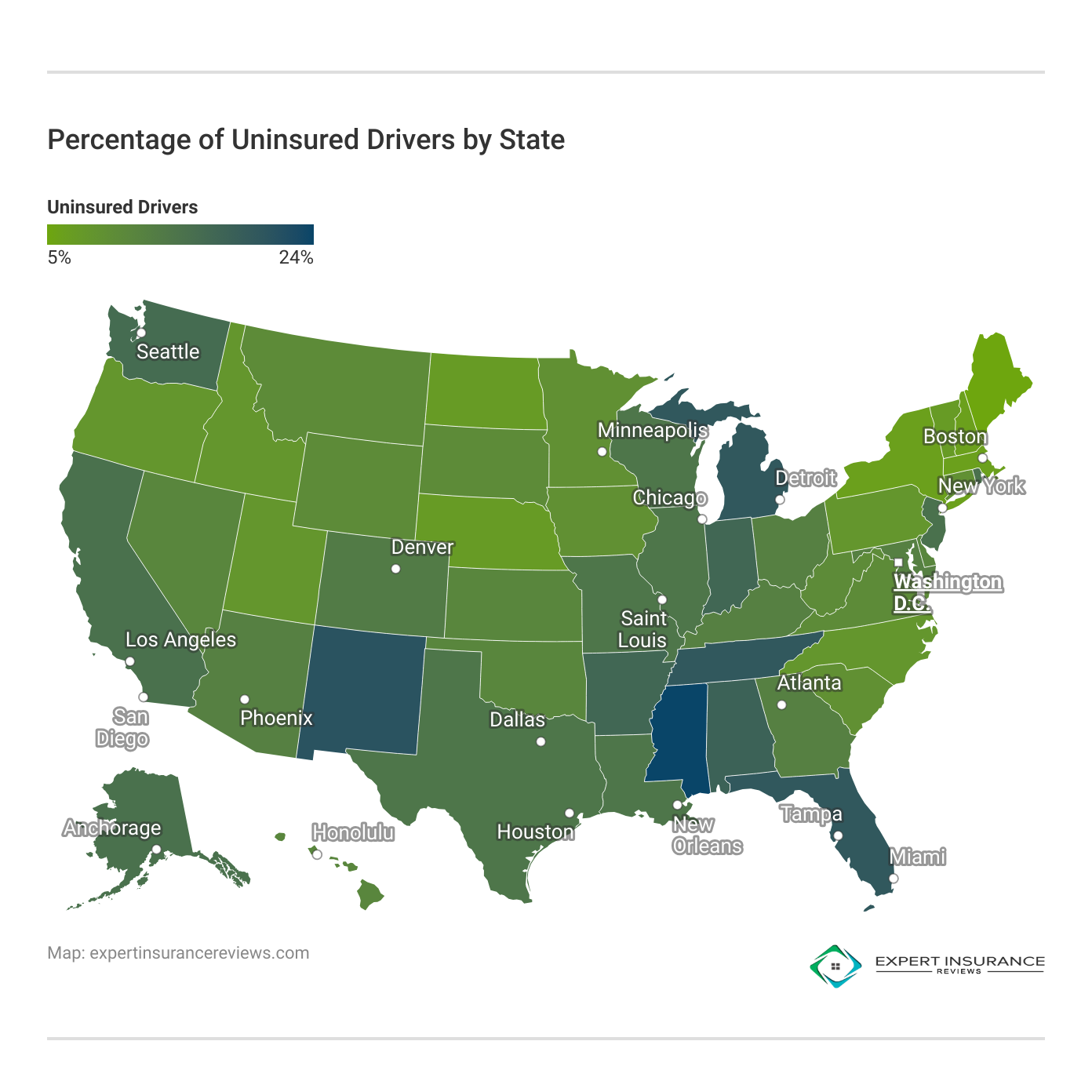 <h3>Percentage of Uninsured Drivers by State</h3>