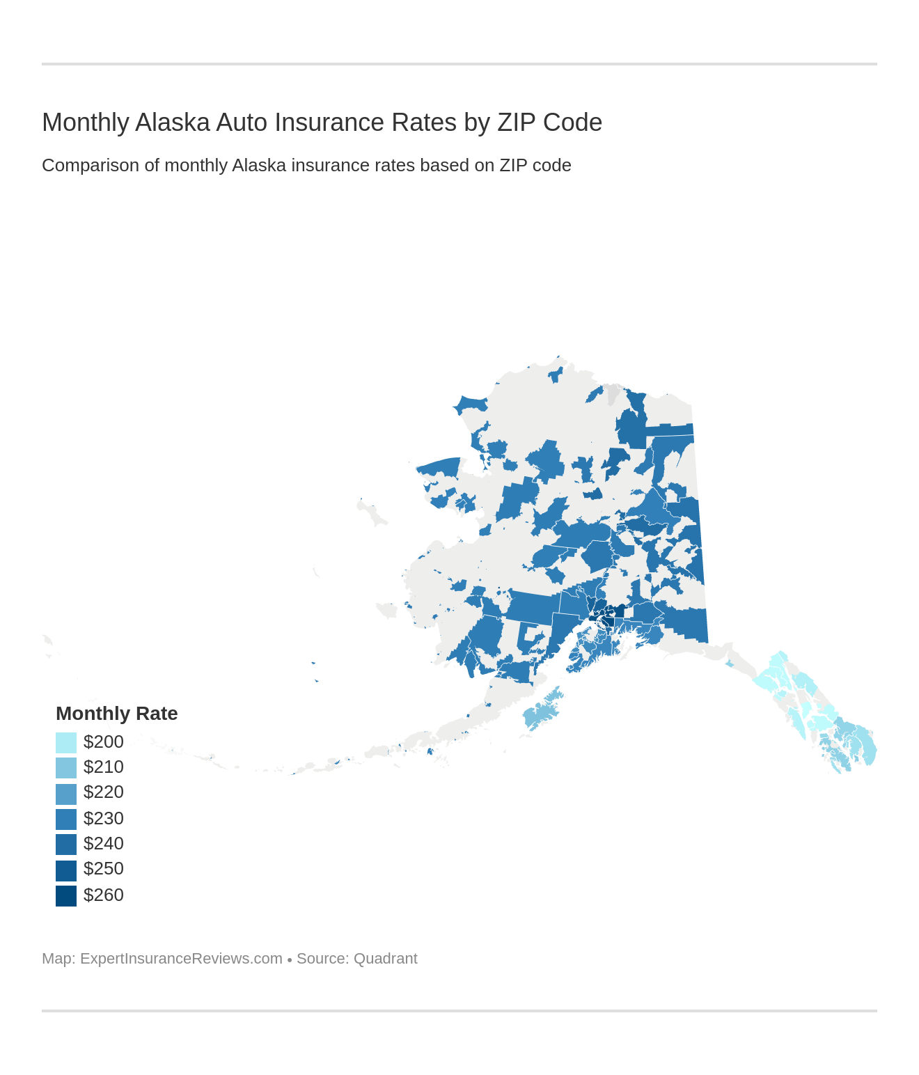 Monthly Alaska Auto Insurance Rates by ZIP Code