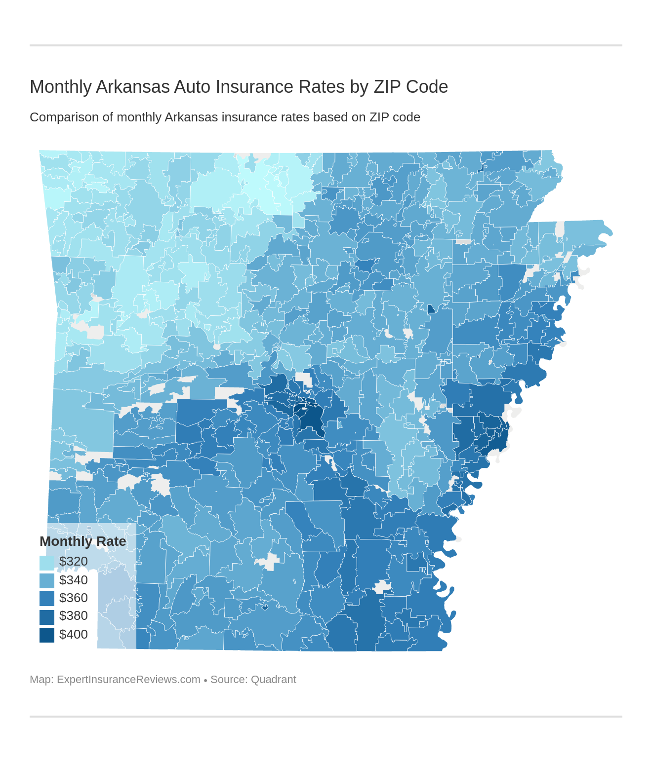 Monthly Arkansas Auto Insurance Rates by ZIP Code