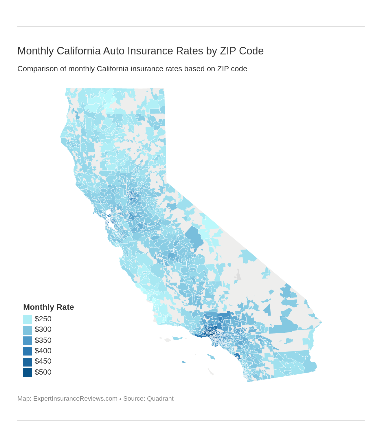 Monthly California Auto Insurance Rates by ZIP Code