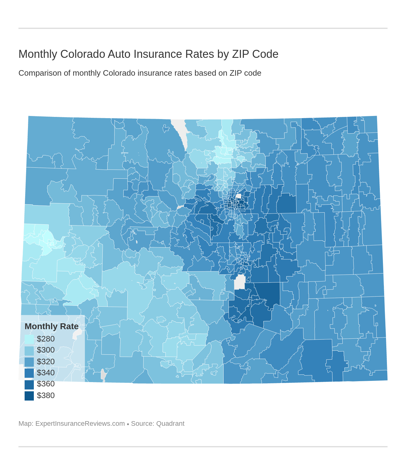 Monthly Colorado Auto Insurance Rates by ZIP Code