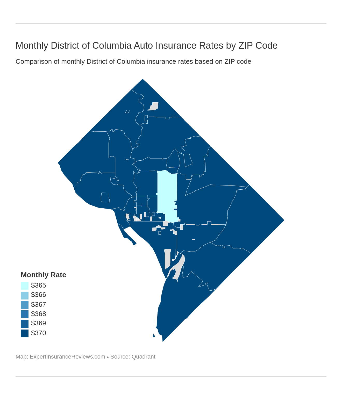 Monthly District of Columbia Auto Insurance Rates by ZIP Code