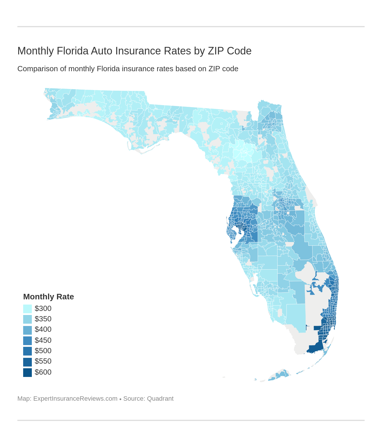 Monthly Florida Auto Insurance Rates by ZIP Code