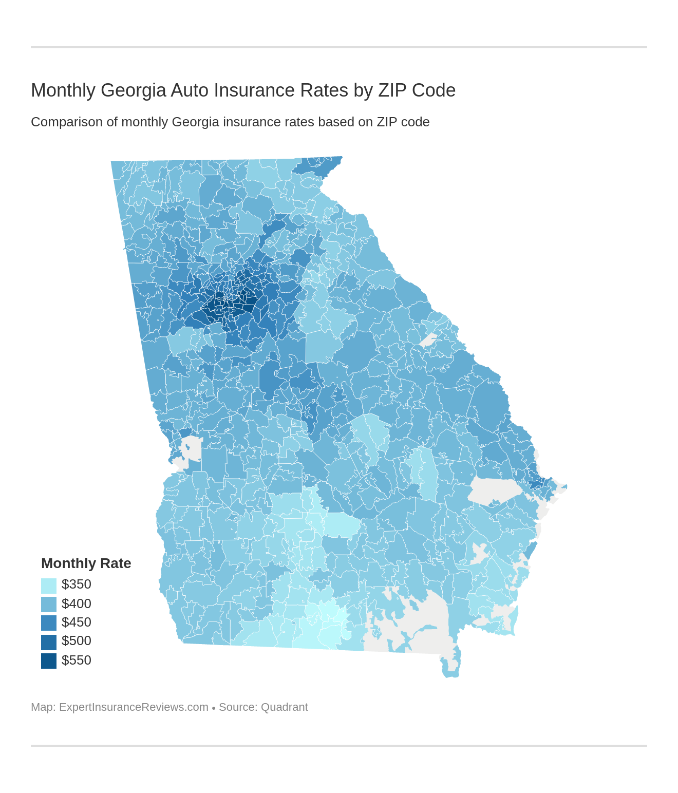 Monthly Georgia Auto Insurance Rates by ZIP Code