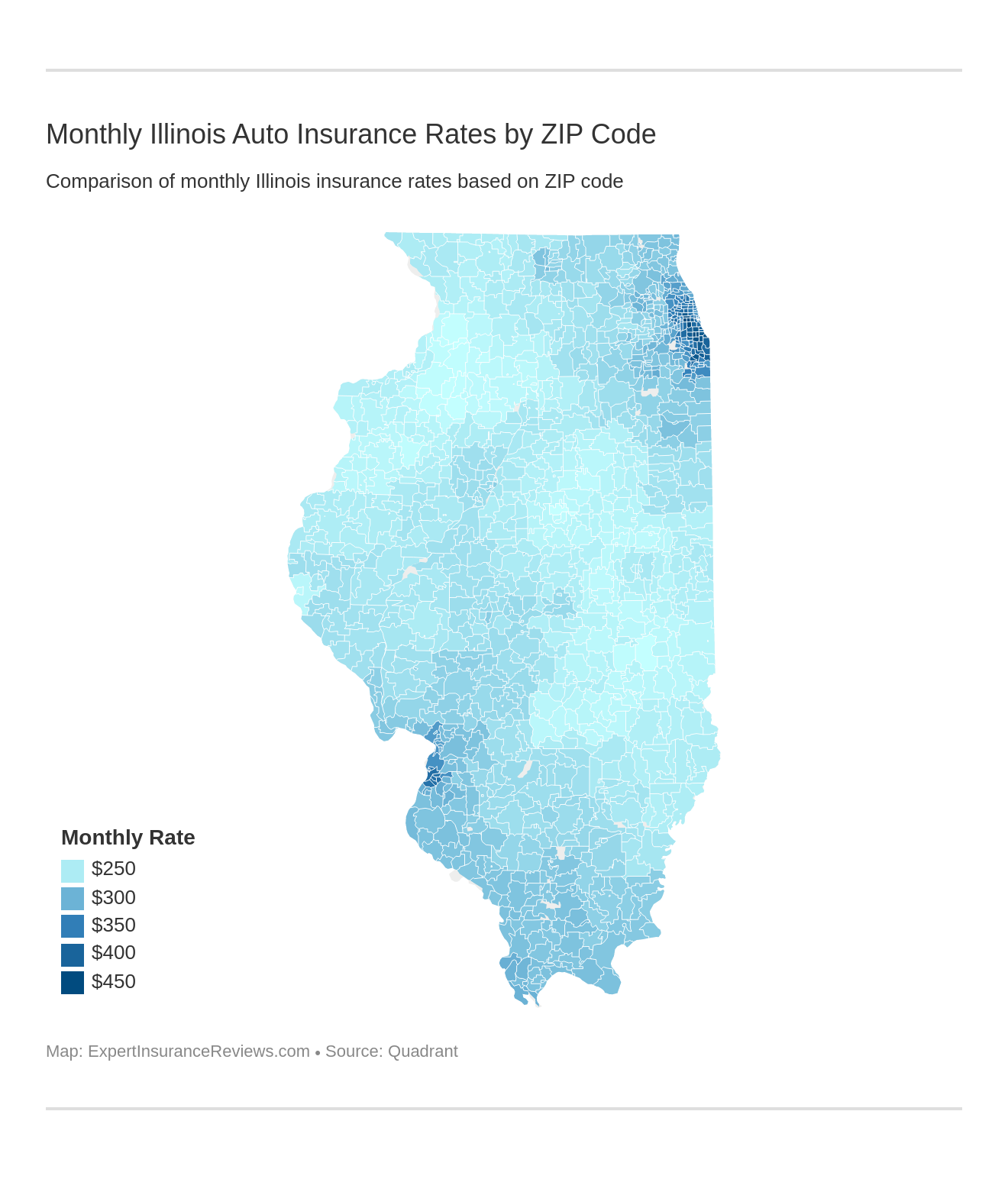 Monthly Illinois Auto Insurance Rates by ZIP Code