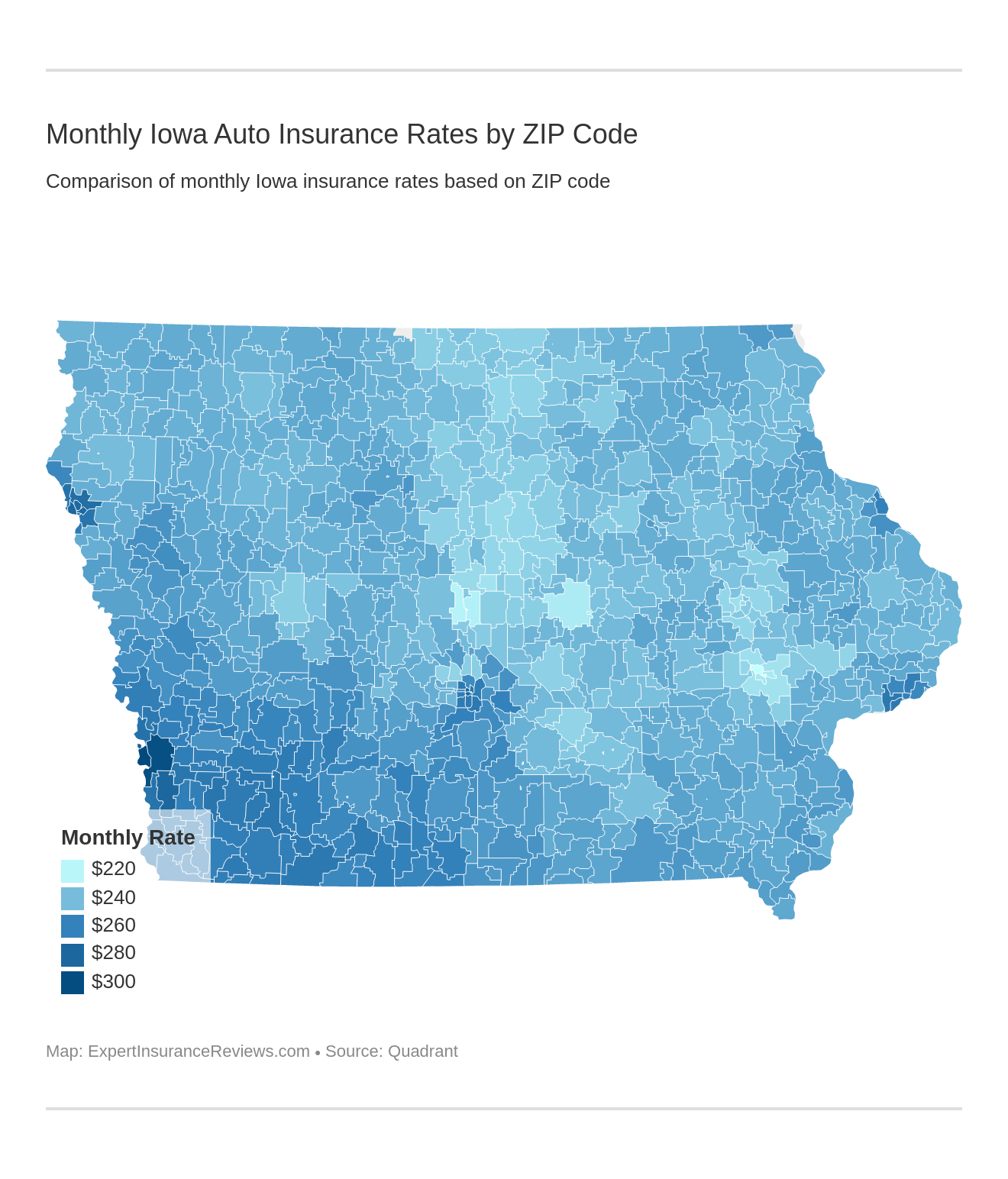 Monthly Iowa Auto Insurance Rates by ZIP Code