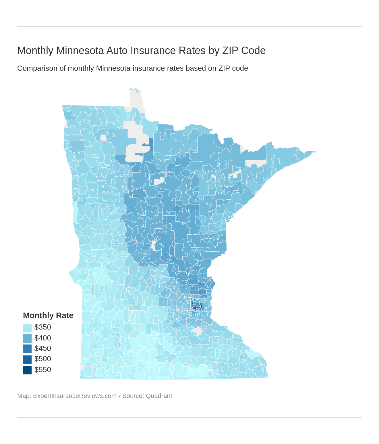Monthly Minnesota Auto Insurance Rates by ZIP Code