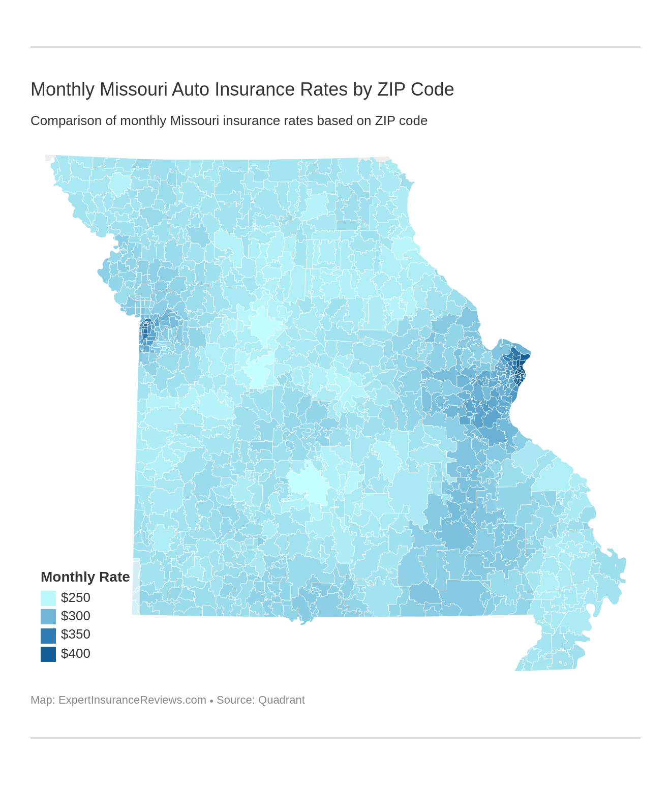 Monthly Missouri Auto Insurance Rates by ZIP Code