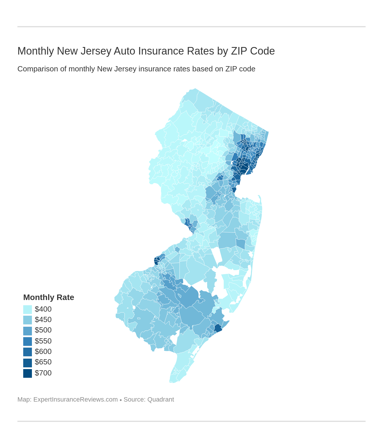 Monthly New Jersey Auto Insurance Rates by ZIP Code