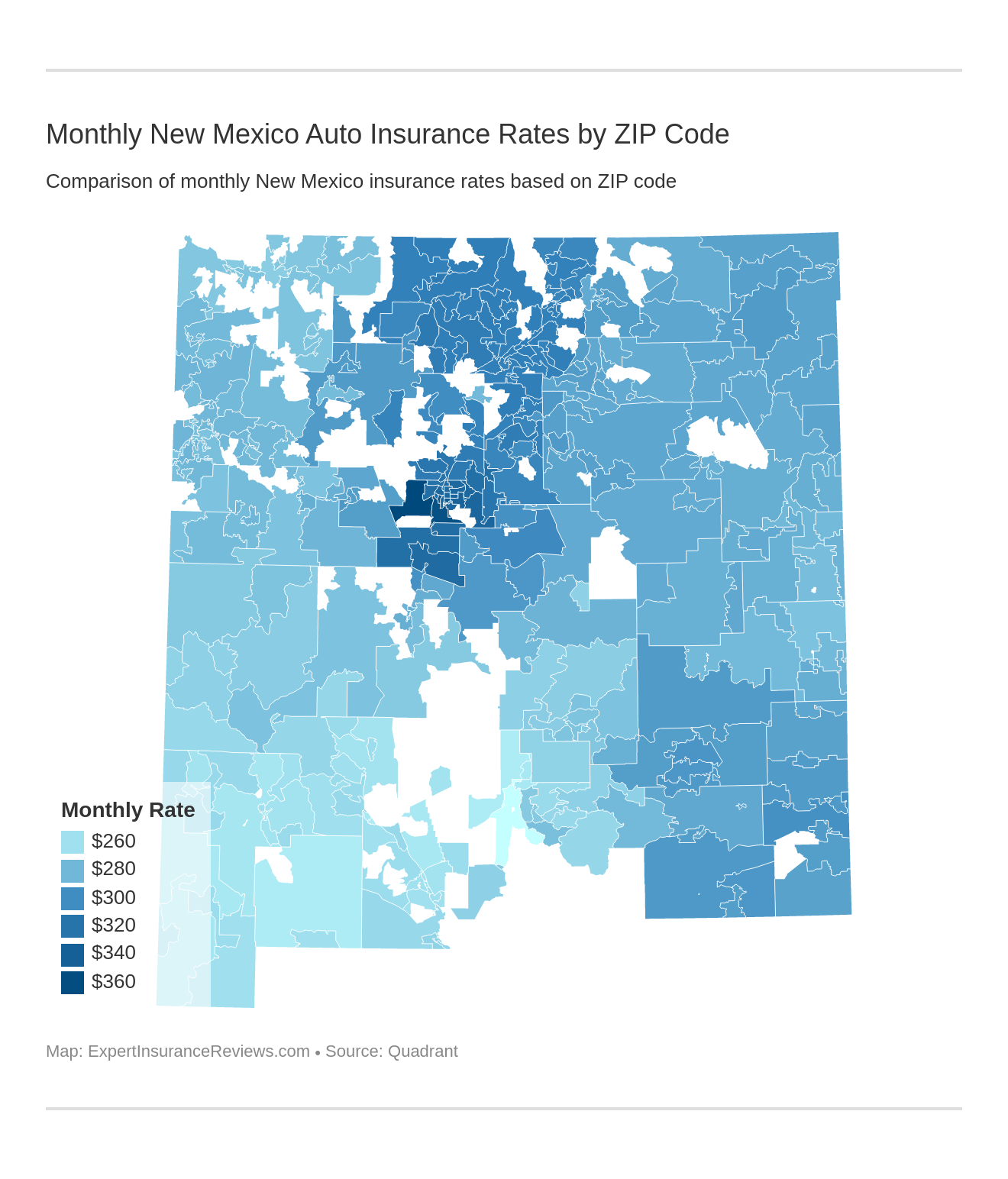 Monthly New Mexico Auto Insurance Rates by ZIP Code