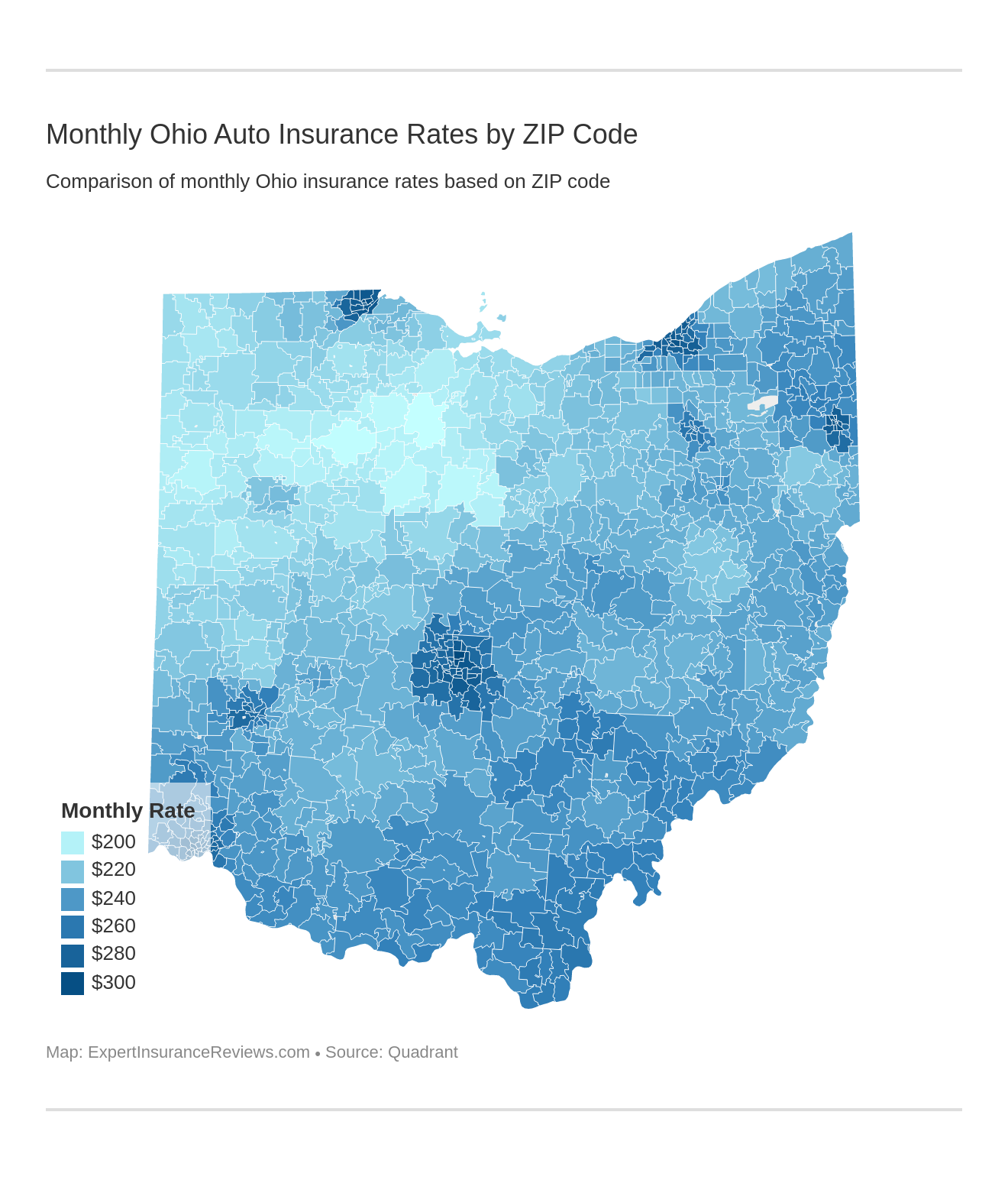 Monthly Ohio Auto Insurance Rates by ZIP Code