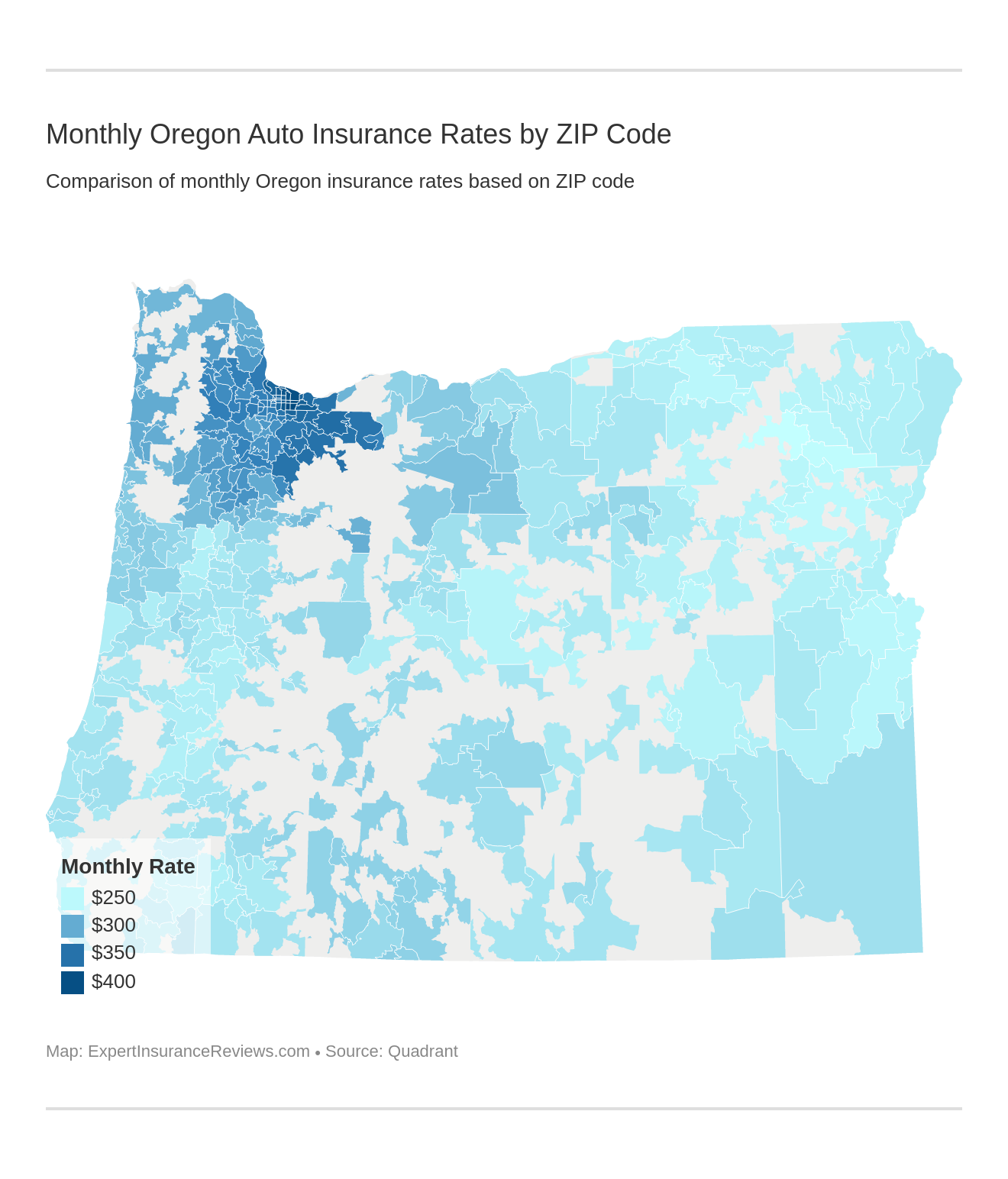 Monthly Oregon Auto Insurance Rates by ZIP Code