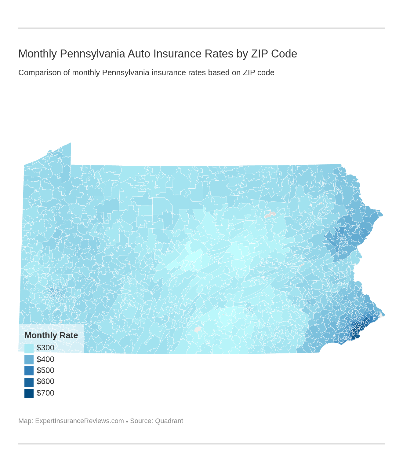 Monthly Pennsylvania Auto Insurance Rates by ZIP Code