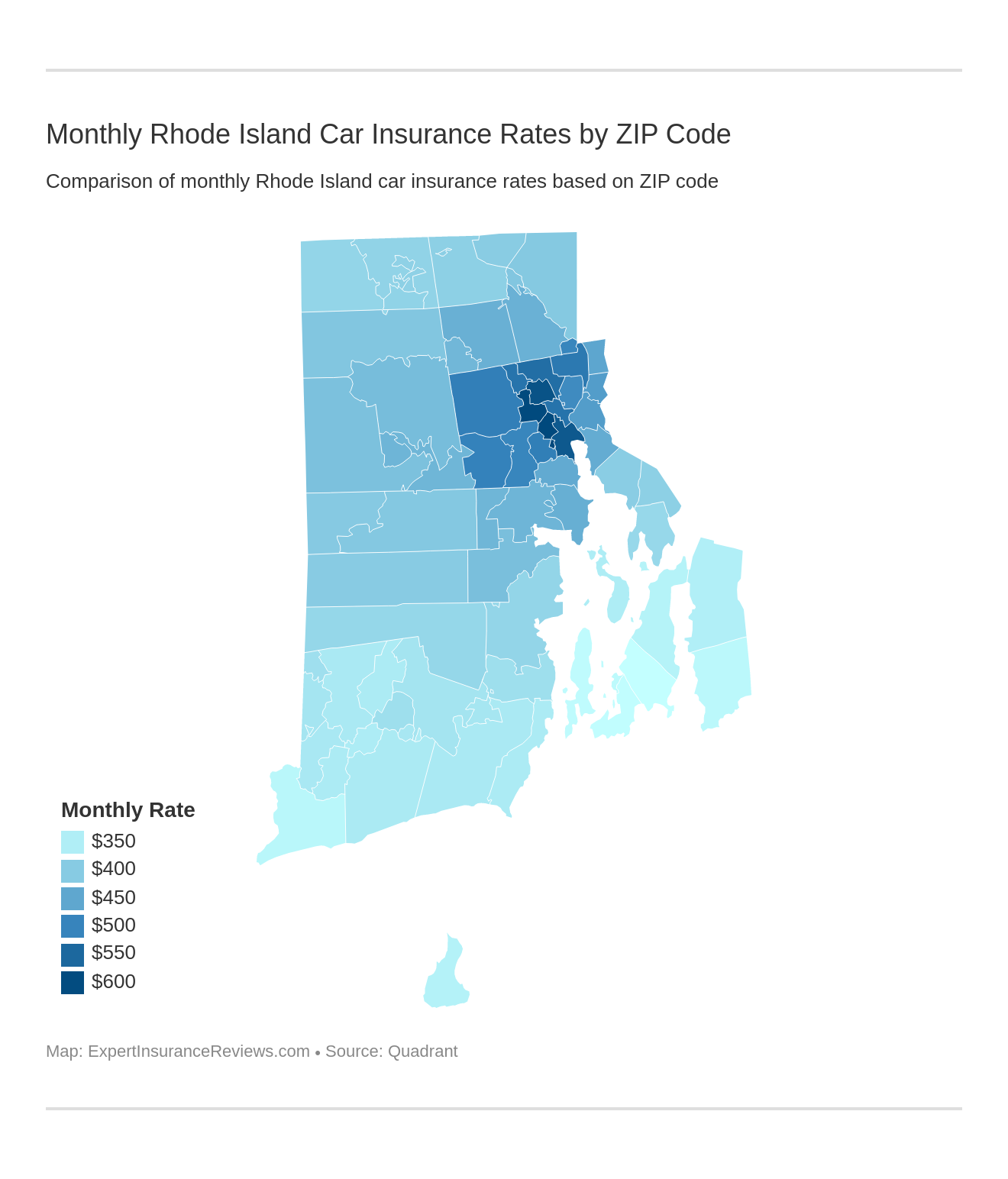 Monthly Rhode Island Car Insurance Rates by ZIP Code