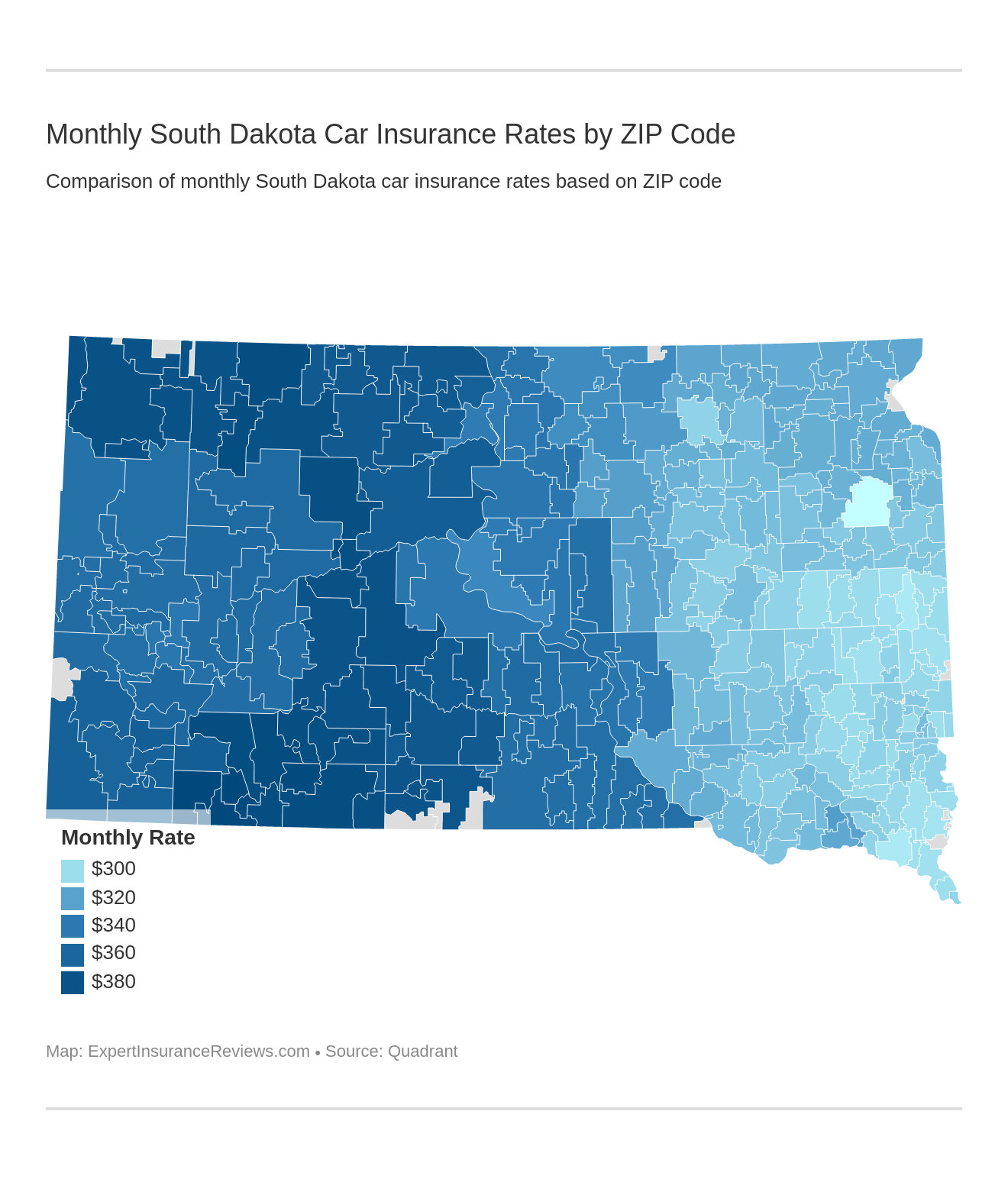 Monthly South Dakota Car Insurance Rates by ZIP Code